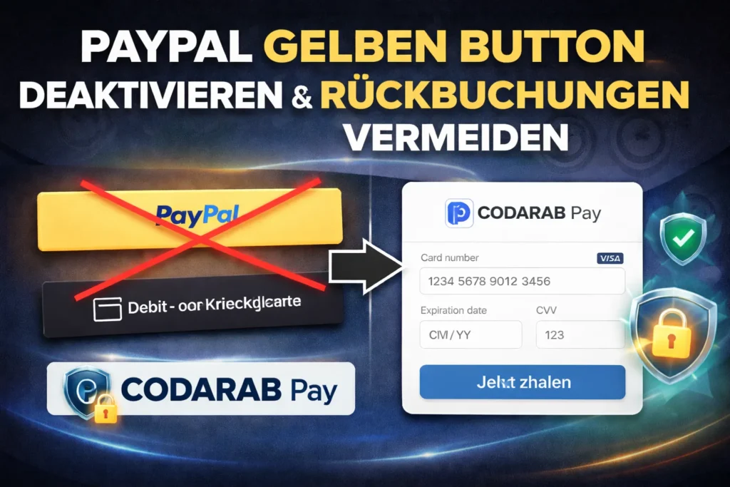 PayPal gelben Button deaktivieren, um Rückbuchungen zu vermeiden – sichere Zahlung mit CODARAB Pay für WooCommerce.